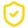 Yellow shield icon with a check mark on a white background